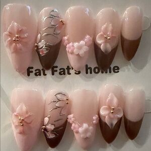 Pink and Brown Floral Press-On Nails